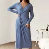 Hot Sale 💯 Cupshe Ebony Blue Twist Ruched Long Sleeve 👗 Dress ⭐
