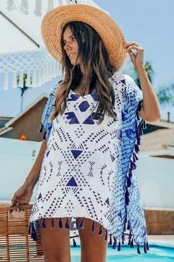 Outlet ❤️ Cupshe Geometric Print Tassel Trim Cover Up ⭐