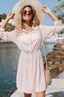 Deals 😍 Cupshe Donna Shirt Collar Elastic Waist 👗 Dress ❤️