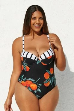 Best Sale 👏 Cupshe Stripe and Orange Plus Size One Piece 🩱 Swimsuit 😀