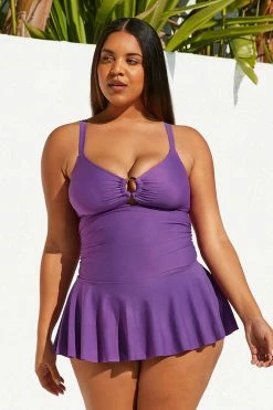 Wholesale π Cupshe Purple O-ring Plus Size One Piece Swimdress β