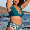 Discount 🤩 Cupshe Teal And Floral Ruffle Plus Size 👙 Bikini 🎁