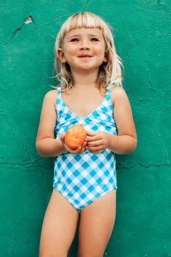 New 👍 Cupshe Blue and White Gingham One Piece 🩱 Swimsuit For Toddler Girls and Girls 🧨