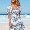 Wholesale 🧨 Cupshe Lindsey Black And White Rose Print Short Sleeve 👗 Dress 🛒