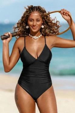 Promo 👏 Cupshe Joyce Black Ruched One Piece 🩱 Swimsuit 🎁