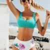 Outlet 🛒 Cupshe Aqua Zip and Floral 👙 Bikini 🎁