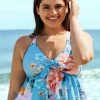 Outlet 🛒 Cupshe Julie Blue Floral Ruffle Crisscross Plus Size 👙 Bikini Top 🛒