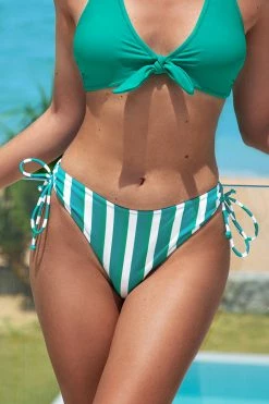 Brand new β€οΈ Cupshe Emmalyn Teal And White Striped Drawstring π Bikini Bottom π