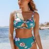 Budget 🤩 Cupshe Blue Floral Twist Cutout High Waisted 👙 Bikini 🔔