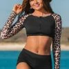 Deals ✔️ Cupshe Jayden Leopard Front Zipper Long Sleeve Tankini ⭐
