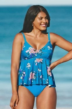 Best deal 🧨 Cupshe Blue Floral High Waisted Plus Size Tankini 👍