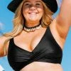 Top 10 ⌛ Cupshe Cecilia Black V-neck Lace Up Plus Size 👙 Bikini Top 🎁
