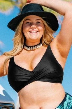 Top 10 ⌛ Cupshe Cecilia Black V-neck Lace Up Plus Size 👙 Bikini Top 🎁