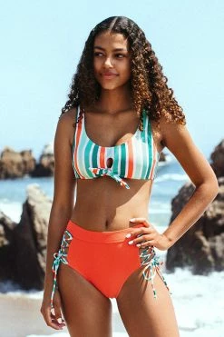 Discount 👏 Cupshe Lyra Striped Lace-up 👙 Bikini ✔️