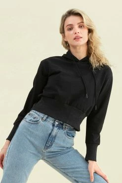 Best Sale 👍 Cupshe Moonlight Black Fitted Waist Hoodie 🧨