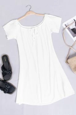 Cheapest 👏 Cupshe Paloma White Off Shoulder Drawstring 👗 Dress 🔥 -Cupshe Online Shop 1 d361b9be 345c 49b2 bcd4 81961c645f1a