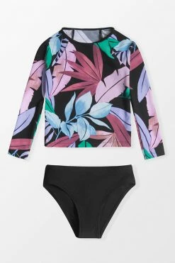 Cheapest ❤️ Cupshe Girls' Tropicool Leaf Long Sleeve 🩱 Swimsuit and Hipster Set ✨