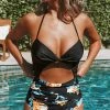 Wholesale ⭐ Cupshe Black Floral Print Halter One Piece 🩱 Swimsuit 😀