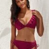 Best Sale 🌟 Cupshe Savannah Burgundy Ruffle Crisscross Drawstring 👙 Bikini ⌛