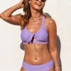 Deals 🎁 Cupshe Katherine Purple Hollow Out Lace Up Ruched 👙 Bikini ✔️