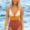 New 😍 Cupshe Rose Colorblock Keyhole Cutout One Piece 🩱 Swimsuit 👍