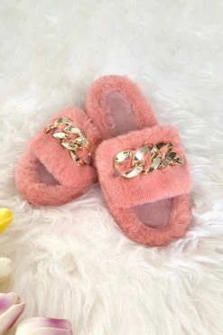 Outlet 😀 Cupshe Brownstone Orange Fluffy Chain Decor Slippers 😍