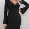 Discount 👏 Cupshe Bailey Black Plunge Twist Long Sleeve 👗 Dress ❤️