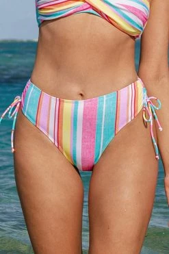 Best Pirce 💯 Cupshe Soleil Stripe Side Shirred Hipster 👙 Bikini Bottom 🎉