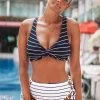 New 👏 Cupshe Stripe Twist 👙 Bikini with Lace Up Design 😀