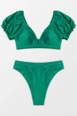 Budget ❤️ Cupshe Puffed Sleeve V-Neck 👙 Bikini ❤️