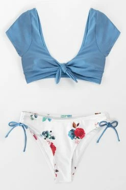 Hot Sale 👏 Cupshe Knotted Cap Sleeves Drawstring 👙 Bikini ✨