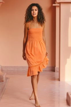 Promo 😀 Cupshe Adalyn Orange Smocked Ruffle Trim 👗 Dress 😀