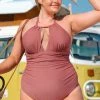 Cheap 🔔 Cupshe Charmed Romance High-Neck Keyhole Plus Size One Piece 🩱 Swimsuit 🌟