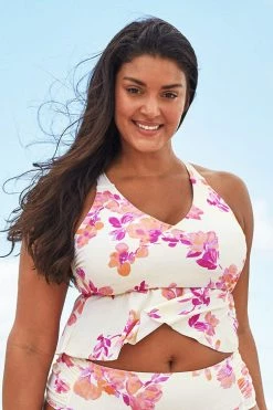 Top 10 💯 Cupshe Larissa Floral V-neck Ruffle Back Tie Plus Size Tankini Top 🛒