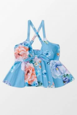 Outlet 🛒 Cupshe Julie Blue Floral Ruffle Crisscross Plus Size 👙 Bikini Top 🛒 -Cupshe Online Shop 2 3c368d6f 184d 4c07 a6fd 59fb13f4569a