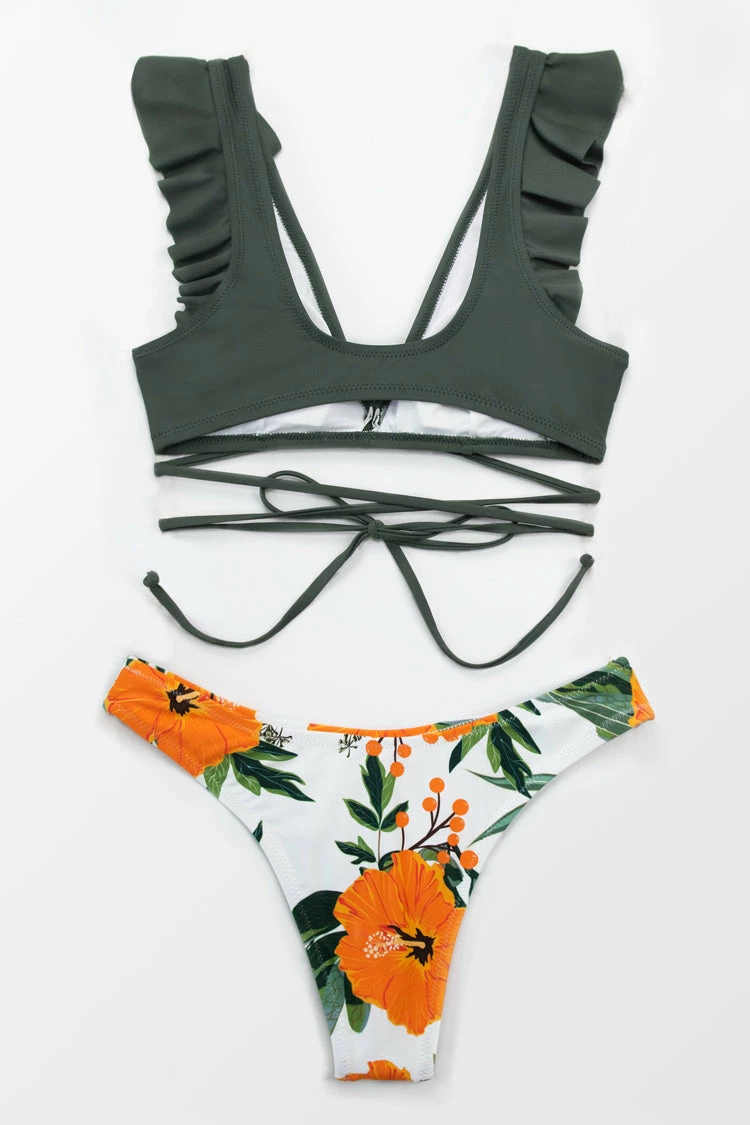 Coupon π Cupshe Olive and Floral Ruffle Lace Up π Bikini π 4 Coupon π Cupshe Olive and Floral Ruffle Lace Up π Bikini π - Image 4