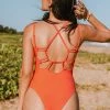 New 💯 Cupshe Allie Orange Ruched Cut-out Back One Piece 🩱 Swimsuit 🔥