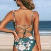 Hot Sale 😀 Cupshe Green Floral Lace Up One Piece 🩱 Swimsuit 👍