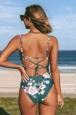 Hot Sale π Cupshe Green Floral Lace Up One Piece π©± Swimsuit π