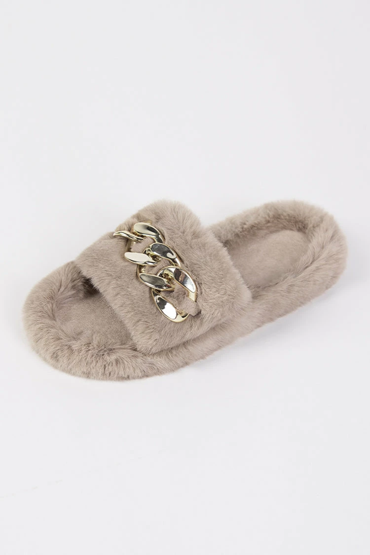 Best Pirce π Cupshe Brownstone Khaki Fluffy Chain Decor Slippers βοΈ 2 Best Pirce π Cupshe Brownstone Khaki Fluffy Chain Decor Slippers βοΈ - Image 2