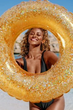 Best deal 🛒 Cupshe Gleam Inflatable Golden Sparkle and Shine Swimming Ring 🔔