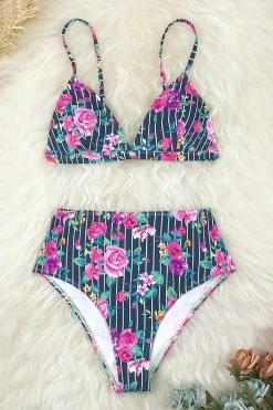 Buy 🔔 Cupshe Floral and Striped High Waisted 👙 Bikini ✔️ -Cupshe Online Shop 3 3284f7a5 0bee 49db 944d a4e842e956b7
