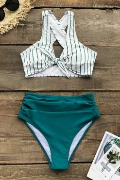 Buy 💯 Cupshe Teal Solid and Striped High Waisted 👙 Bikini ✔️ -Cupshe Online Shop 3 5f87fb93 35a6 47ca b2e7 07267b3d8733