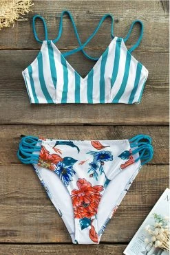 Flash Sale 👏 Cupshe Stripe and Floral Strappy 👙 Bikini ⌛ -Cupshe Online Shop 3 7c303ade c8dd 4430 9fa3 ef78a7741031