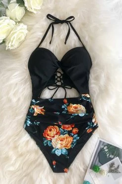 Wholesale ⭐ Cupshe Black Floral Print Halter One Piece 🩱 Swimsuit 😀 -Cupshe Online Shop 3 ab35c6c2 b680 4f28 96f4 52da46c5292c