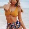 Best Sale 🌟 Cupshe Caramel Buttons High Waisted Floral 👙 Bikini 👏