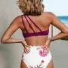 Promo 🛒 Cupshe Purple And Floral One Shoulder Scalloped 👙 Bikini 🤩