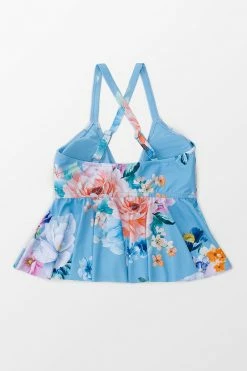 Outlet 🛒 Cupshe Julie Blue Floral Ruffle Crisscross Plus Size 👙 Bikini Top 🛒 -Cupshe Online Shop 3 f36d589c b677 4547 a626 f799647bcb33