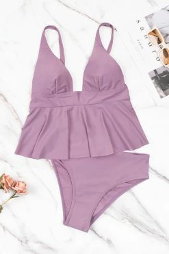 Wholesale ✨ Cupshe Shangrila Solids Peplum Tankini & Midrise Shirred Hipster Set ⭐ -Cupshe Online Shop 4 004489b3 75e4 43b3 b039 b73442bf81de