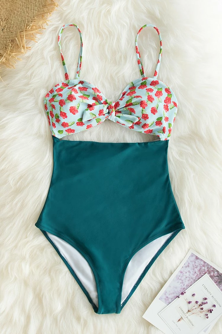 New ✔️ Cupshe Mini Hibiscus and Solid Blue One-Piece 🩱 Swimsuit ⭐ 4 New ✔️ Cupshe Mini Hibiscus and Solid Blue One-Piece 🩱 Swimsuit ⭐ - Image 4